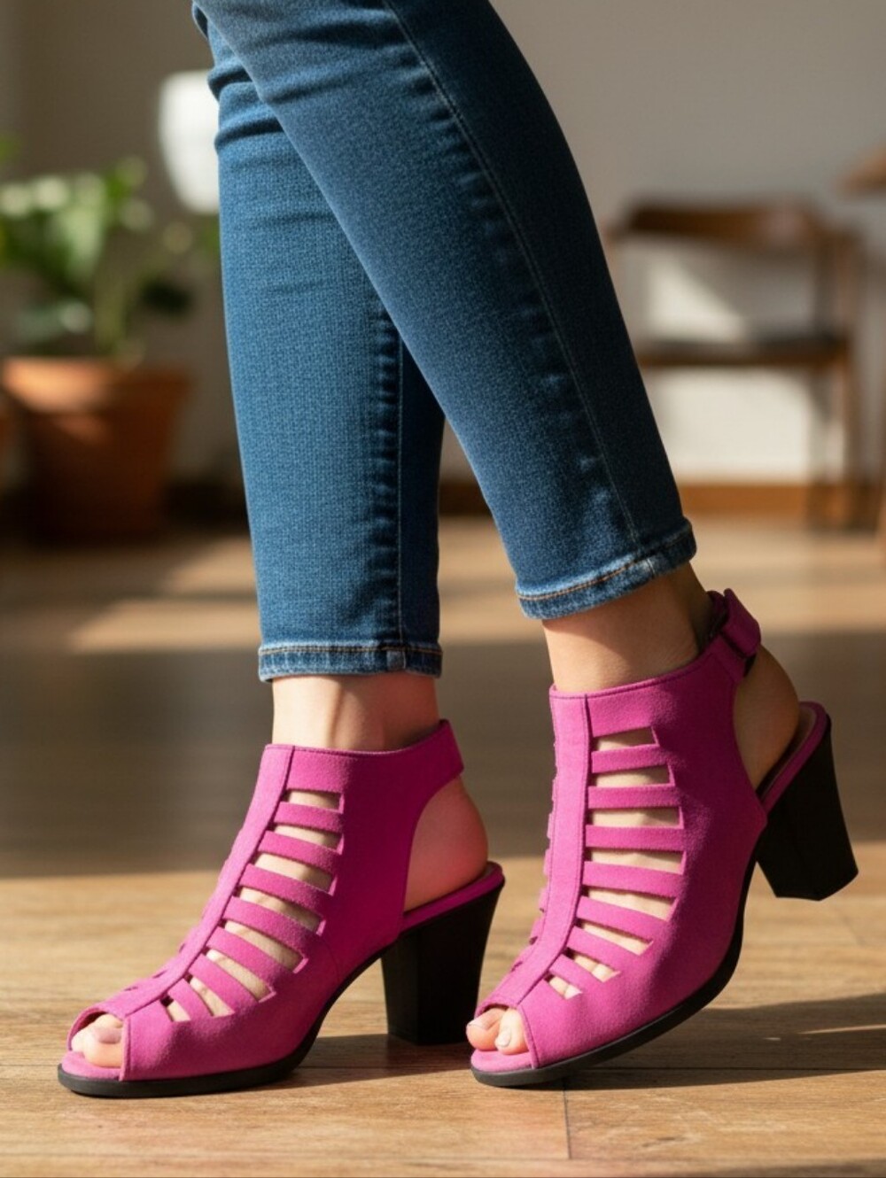 Women’s Fuchsia Peep Toe Wedge Heels Size 6